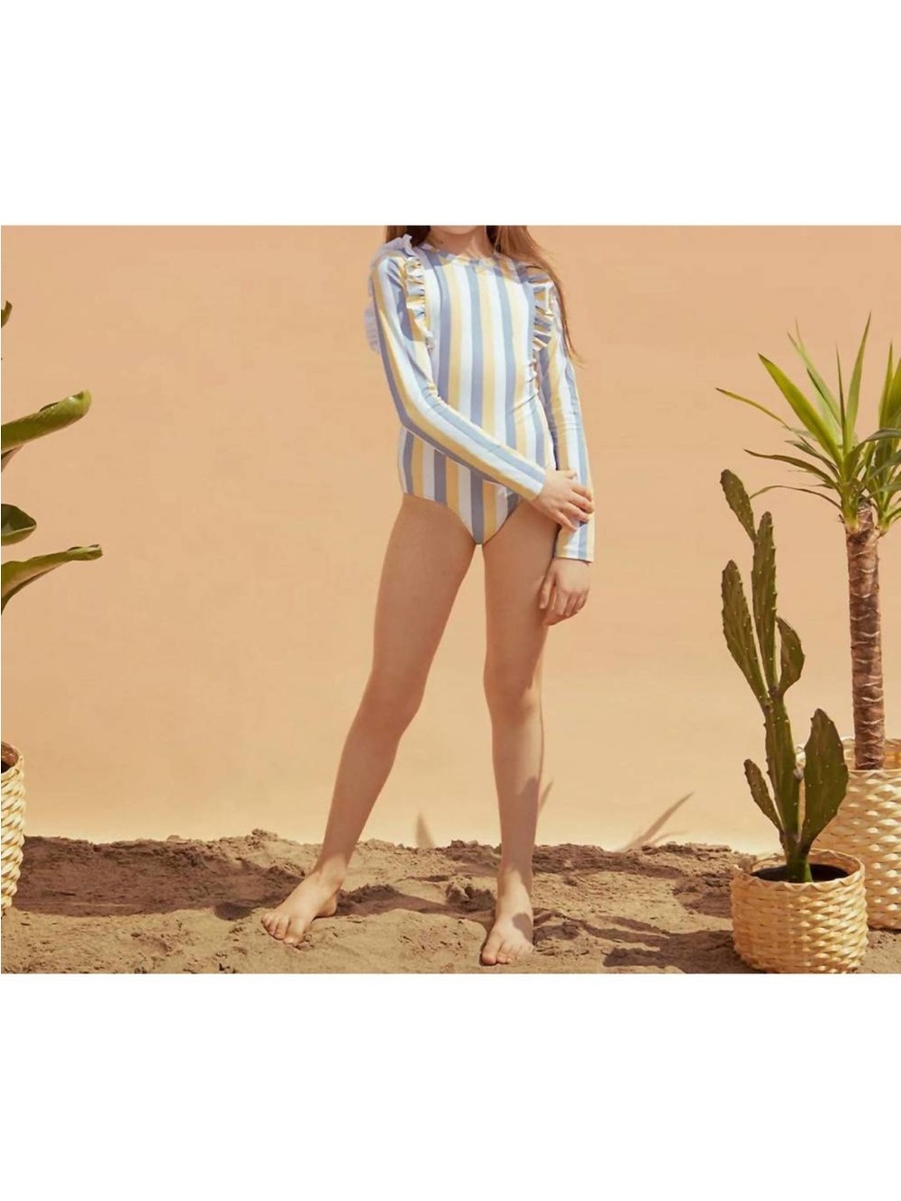 Miles the label blue white and gold stripe rashguard suit in sunrise/blue size 4